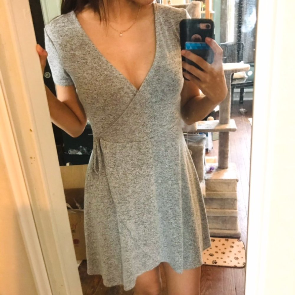 heather gray wrap dress
